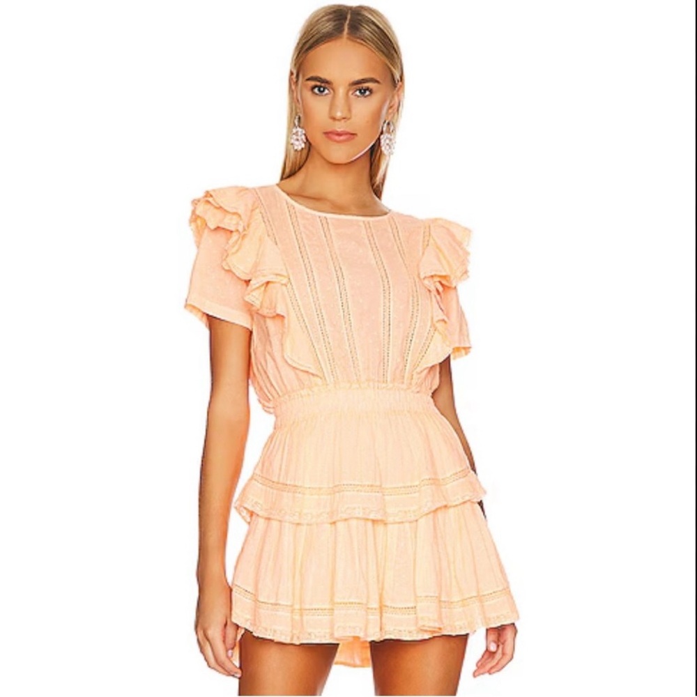 LoveShackFancy Natasha Cotton Ruffle Mini Dress Marigold Orange Size Medium